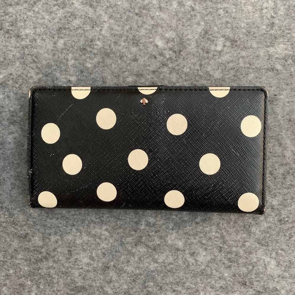 Kate Spade New York Women’s Distressed Look Polka Dots Black and White Wallet - Picture 2 of 10